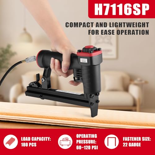 3PLUS H7116SP 22 Gauge 3/8-Inch Crown Pneumatic Upholstery Stapler for 71 Series Staples, 1/4-Inch to 5/8-Inch