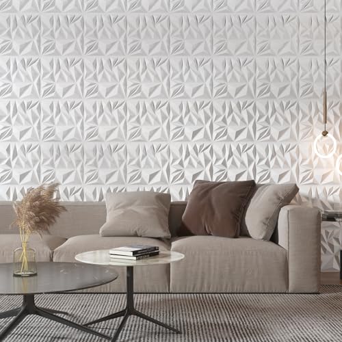 Art3d 33-Pack Modern Diamond Textured 3D Wall Panels, 12 x 12 in, White - color: White, size: 12x12 Inch 33 pcs