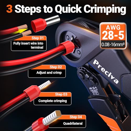 Preciva Ferrule Crimping Tool Kit with Wire Stripper, Quadrilateral Ferrule Crimper for AWG 28-5（0.08-16mm²） Self-Adjustable Ratchet Ferrule Terminals Crimping Tool with 1660Pcs Ferrules Connectors - size: Quadrilateral Ferrule Crimping Tool Kit