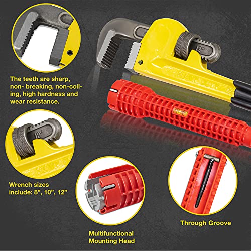 KOTTO Heavy Duty Adjustable Pipe Wrench Set - 3 Pack (8, 10, 12 Inches) Plumbing Wrench Tool with Faucet Pipe Tool in Storage Case