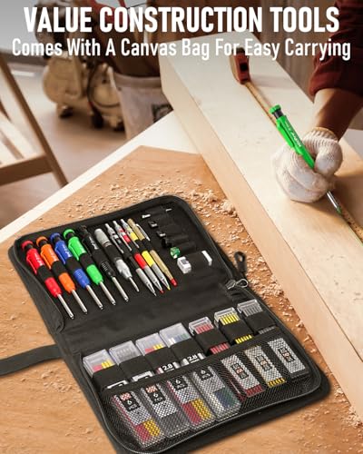 Nicpro 31 Pack Carpenter Pencil Set with Sharpener, Canvas Case - size: 1 Count (Pack of 31)