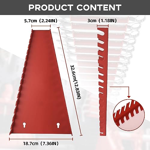 Reniteco Plastic Wrench Organizer, Premium High-density Wrench Holder, Large Wrench Racks for Wall and Tool Box, 64 Slots Fit SAE&Metric Wrenches Tray(4Red) - color: Red, size: 4PC