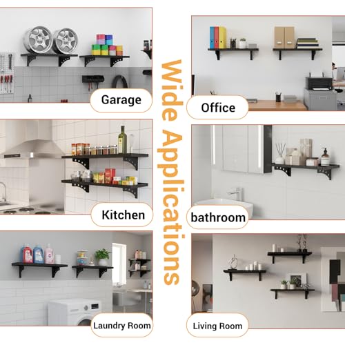 2 Pack Garage Wall Shelf, 1X2 Ft Heavy Duty Shelving, for Garage, Power Tools, Toolbox, Storage Shelves with for Workshop Office, Holds Up to 100 Lbs (Black)