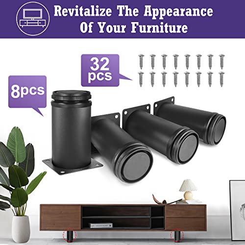 4 Inch Metal Furniture Legs Stainless Steel Adjustable Legs Black Metal Legs Round Cabinet Legs for Coffee Table Cabinet Desk Sofa Shelves, Pack of 8 - color: Black, size: 4"