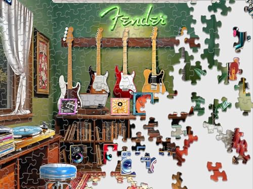 Springbok Fender Guitar Lessons 1000 Piece Jigsaw Puzzle for Adults & Family - Poster Now Included - Music Classroom, Guitar Art & Sheet Music Scene - Unique Cut Pieces - Made in USA - style: Guitar Lessons