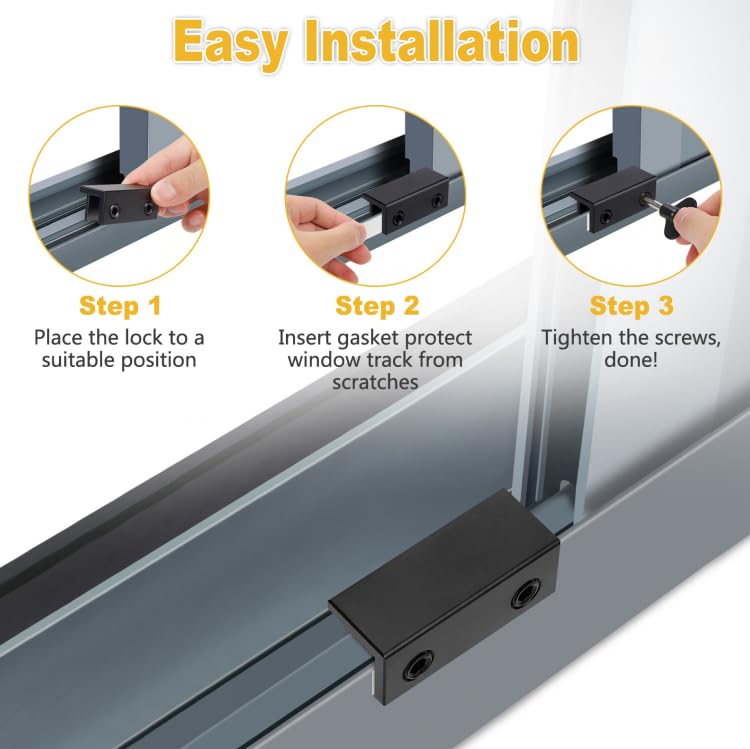 Window Locks,4 Pcs Sliding Window Locks with Key for Vertical & Horizontal Sliding Windows Doors Adjustable Aluminum Stoppers, No-Drill Easv to Install for Patio Bedroom Home and Office