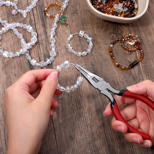 Needle Nose Pliers, 15-Piece Set with Side Cutters, Spring Loaded for Cutting and Bending Wire, 5.2-Inch Long Nose Pliers Made of Steel with PVC Handles for Secure Grip