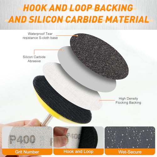 174 PCS 3 Inch Wet Dry Sanding Discs 60-10000 Grit Assorted - style: 3 IN MIX