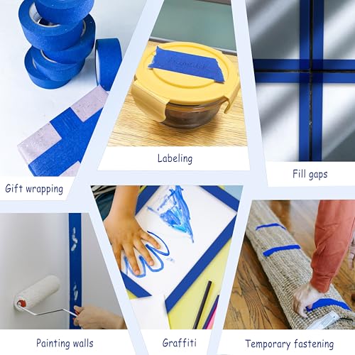 COSIMIXO Blue Painters Tape 1.88 in x 60 Yds, 6 Rolls Pack – Professional Grade Blue Masking Tape for Painting, Protects Surfaces & Residue-Free Removal, Multi-Surface Use on Wall Painting, Labeling - size: Blue 1.88 in x 60 yds 6-Pack
