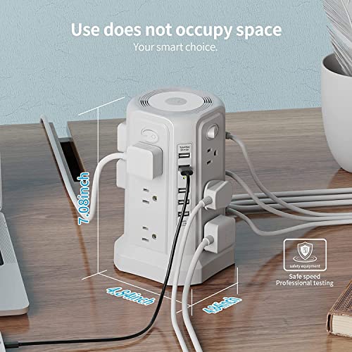 2PC Surge Protector Power Strip Tower with 5 USB Ports and Night Light - color: White-2PC