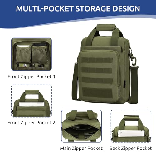 Tactical Messenger Bag, Laptop Briefcase MOLLE Shoulder Pack Handbag - color: Army Green