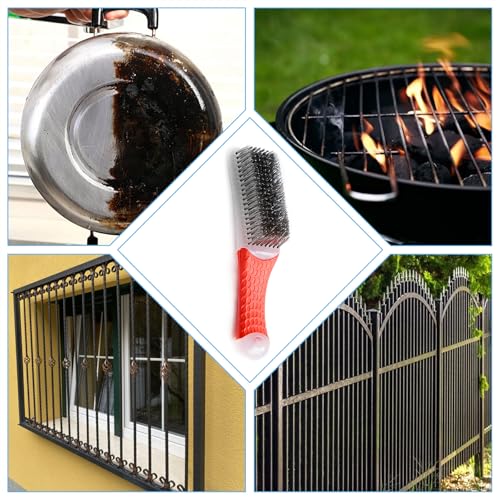 1 PCE White Steel Brushes Heavy Duty Carbon Steel and Stainless Steel Wire Scratch Brush with Rubber Ergonomic Handle