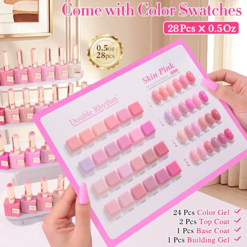 Double Rhythm 28Pcs 0.5Oz Gel Nail Polish Set Same Color Same Bottle Gel Polish Kit Nail Art Manicure Salon DIY at Home for Women (Neutral Skin Pink Nude Collection-T24-12) - color: Neutral Skin Pink Nude