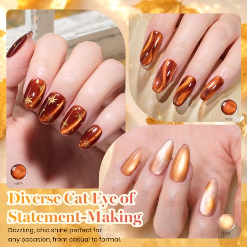 Beetles Fall Cat Eye Gel Nail Polish Set - Gilded Leaves 6 Colors - color: A - Glass Cat Eye | Gilded Leaves
