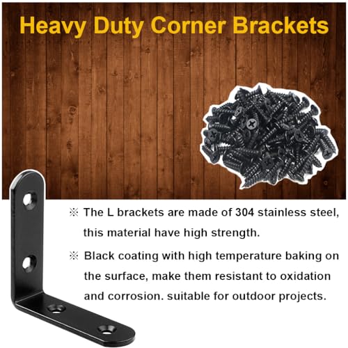 6 Pcs Black L Bracket Corner Braces Stainless Steel 65x65mm Heavy Duty Shelf Bracket for Wood, Shelves, 90 Degree Support Joint Right Angle Brackets - size: 6PCS-Black 65*65mm/ 2.5in