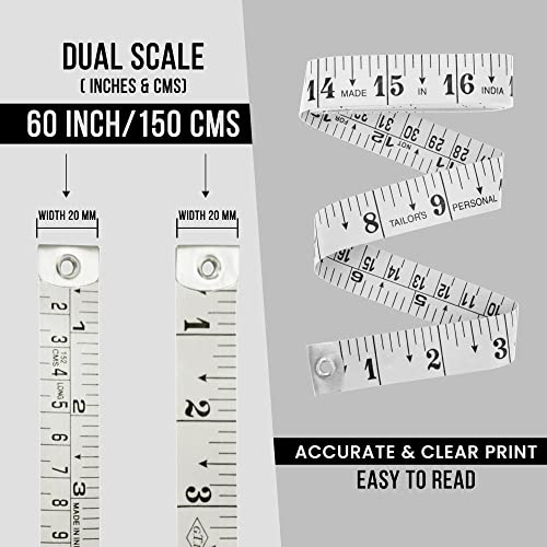 Flexible Tape Measure, Accurate Dual Scale Standard & Metric Measurements Tape,Soft Measuring Tape for Body, Weight Loss Sewing Tailor Craft Ruler,Blue,150cm/60 inch (White / 2 Pack) - color: White / 2 Pack