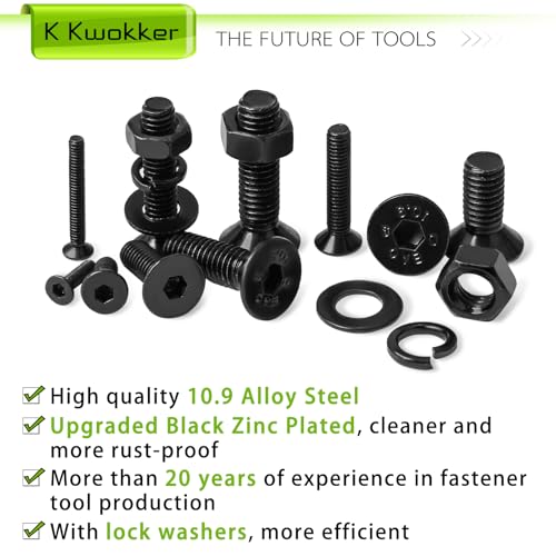2410Pcs M2 M3 M4 M5 Nuts and Bolts Assortment Kit 4MM to 20MM Upgraded Zinc Plated Hex Flat Head Cap Metric Machine Screws, 10.9 Alloy Steel Bolts and Nuts Kit w/Lock Washers for Screws - size: L. M2 M3 M4 M5
