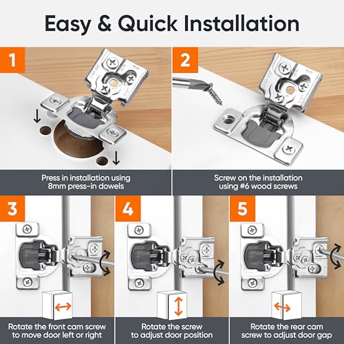 Decobasics 50 Pack Soft Close Cabinet Hinges – 1/2" Overlay for Kitchen Cabinet Doors, Slow Self-Closing Concealed Hidden Hinges for Face Frame –Stainless Steel, 3-Way Adjustable & Quiet Close Damper - size: 1/2 Inch