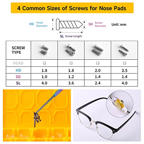 Eyeglass Nose Pads, 24 Pairs of Screw-in Glasses Nose Pads, Upgraded Magnetic Eyeglass Repair Kit with Precision Precision Screwdriver Set, Screws, Tweezer for Travel, Birthday Gift, Christmas - color: Yellow