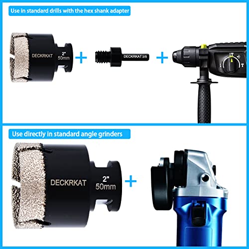 Diamond Hole Saw, 2" Hole Saw for Tiles Granite Marble Ceramic Glass Porcelain, 50mm Core Drill Bit with 5/8-11 Thread and 3/8” Hex Shank Adapter for Angle Grinders & Drills - size: 2"(50mm)