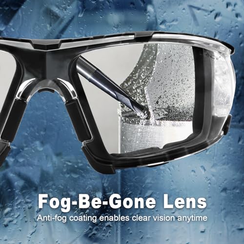 UKNOW Safety Glasses - Anti Fog Wraparound Lenses - Removable Foam Gasket - ANSI Z87.1 Protective Eyewear - Impact Resistant - color: Black
