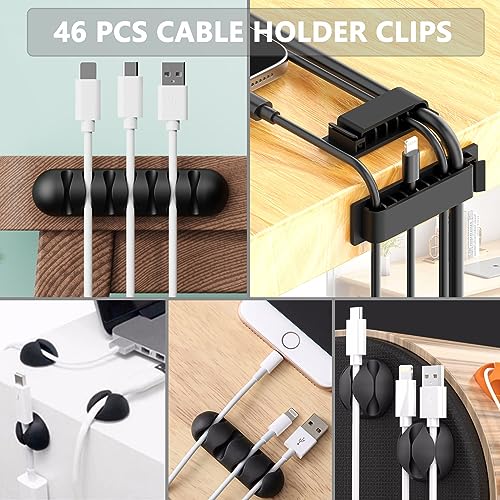ELII 300PCS Cable Management Kit,4 Cable Sleeve 35 Cable Clips - color: Black