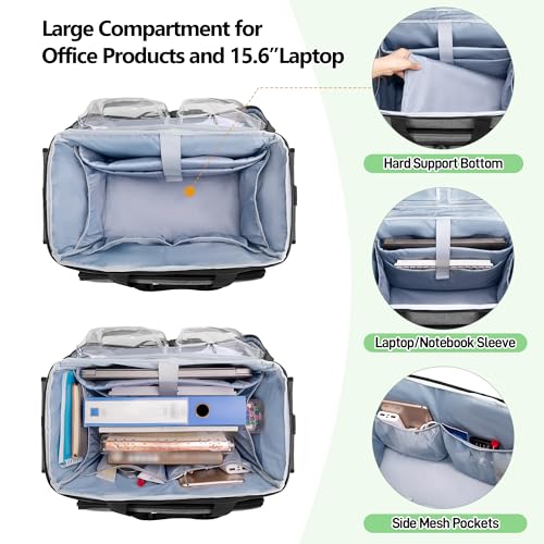 Trunab Rolling Teacher Bag with Expandable File Pocket Detachable Trolley | Teacher Tote Bag with Wheels for up to 15.6 Inches Laptop (Patented Design) - color: Grey