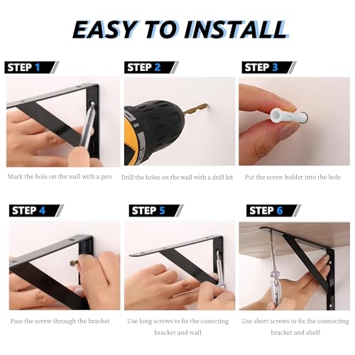 10 Pack L12 x H 8" Heavy Duty Shelf Brackets with Screws Open Floating Shelving Bracket L Brackets Black Metal Shelf Brackets for Shelves, Room, Pantry,Garage - size: L 12" x H 8" x W 1", style: 10 Pack-Black