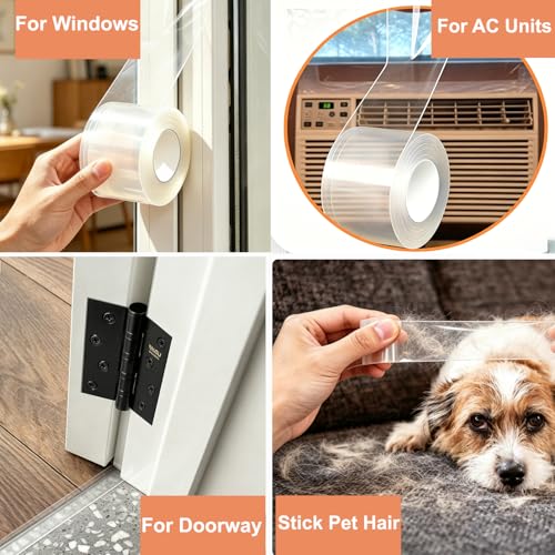 Window Sealing Tape 2 Inch x 33 FT Transparent Window Draft Insulation Residue-Free Clear Weather Stripping Caulk Tape Windproof Weatherproof Window Seal AC Units for Window Glass, Doors Gaps - size: 2 IN - 33 Ft Clear
