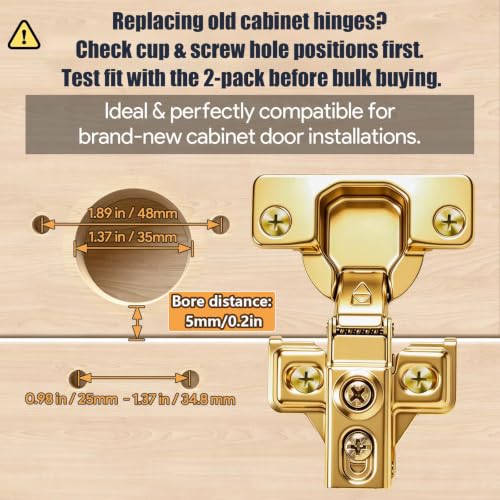 Mousike 40 Pack (20 Pair) Soft Close Cabinet Hinges, 1/2 Overlay Soft Close Hinges for Kitchen Cabinet, Stainless Steel, Built-in Damper, 100 Degree Opening Angle, 6 Way Adjustment (Gold) - color: Gold, size: 40 Pack