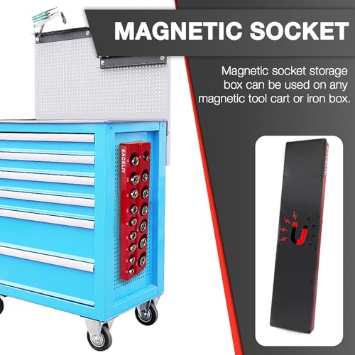 EACELIY Magnetic Socket Organizer Set,SAE Socket Holder Kit, Socket Trays，holds 68 Deep and Shallow 3/8" Sockets(sockets not included) 丨3PC 1/2",1/4" and 3/8"（Red） - size: 3PCS SAE 1/2&3/8&1/4