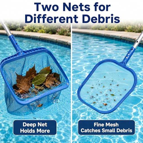 4pcs Pool Cleaning Kit Heavy Duty Skimmer, Rake, Brushes (No Pole)