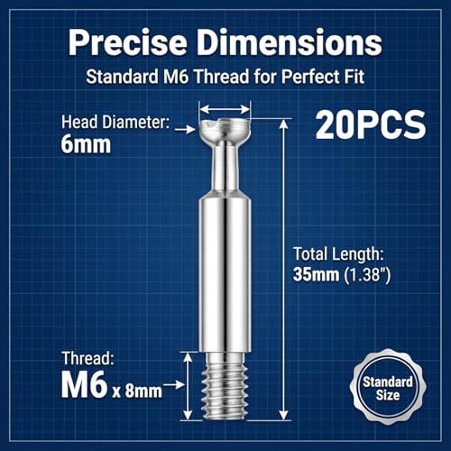 20Pcs Cam Screws for Furniture Cam Lock Fasteners Fixing Screws Cam-Bolt for Furniture Connecting Cabinet Connector Fittings Tools Fixing Bolt Fasteners for Drawer Wardrobe Table, Silver