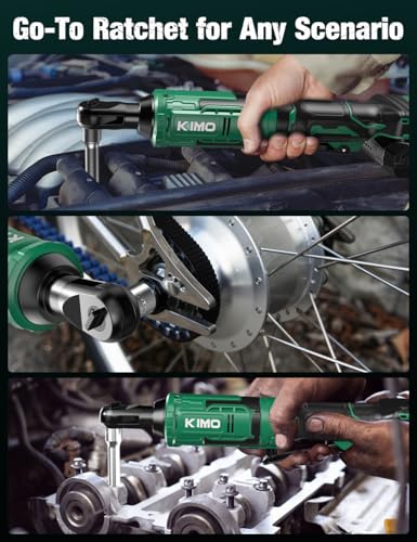 KIMO 20V Electric Ratchet Wrench 3/8, 89Ft-lbs 400RPM Cordless Ratchet Wrench Set w/Variable Speed, 2x2.0Ah Battery Power Ratchet Wrenches, 7Sockets, 3/8"to1/4" Adapter, 3"Extension Bar, Fast Charger - color: Green and Dark