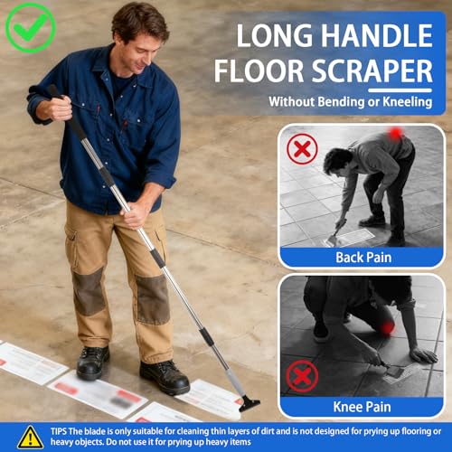 Floor Scraper Heavy Duty Long Handle,61in 4"Razor Blade Floor Scraper Adjustable with 10PCS Extra Metal Blades Paint Scraper for Cleaning Stickers Gum Glass Wall Tile Linoleum Stove Top