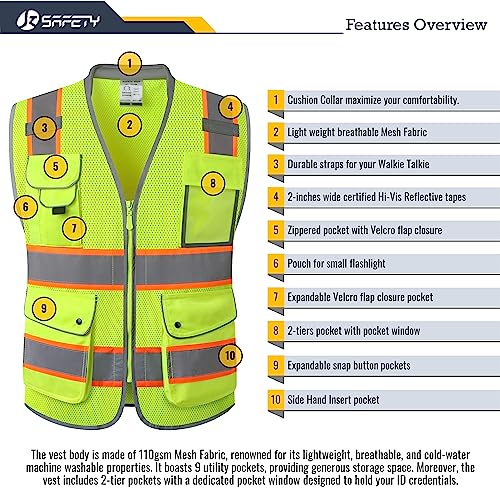 JKSafety Hi Vis Safety Vest for Men Women Cushioned Collar JK101 Yellow M - color: Jk101-yellow, size: Medium