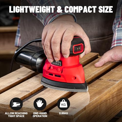 DOVAMAN 130W Detail Sander, 12000RPM Palm Sander Tool - color: B-red