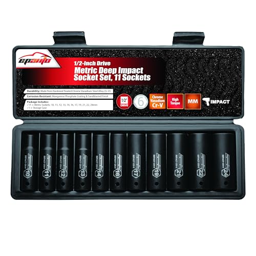 EPAuto 1/2-Inch Drive Metric Deep Impact Socket Set, 6 Points, 11 Sockets - color: Black