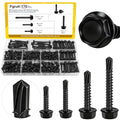170Pcs #8#10 Black Self Tapping Screws for Metal, #8x1/2'' 3/4'',#10x1'' 1-1/2'' Hex Washer Head Self Drilling Screws Assortment Kit, 410 Stainless Steel Sheet Metal Screw - size: 170pcs #8#10 Black