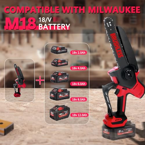 Mini Chainsaw Compatible With Milwaukee Chainsaw M18 Battery,8 Inch & 6 Inch Cordless Pruning Chainsaws,1000W Brushless Powered Mini Chain Saw for Tree Trimming (Not battery)