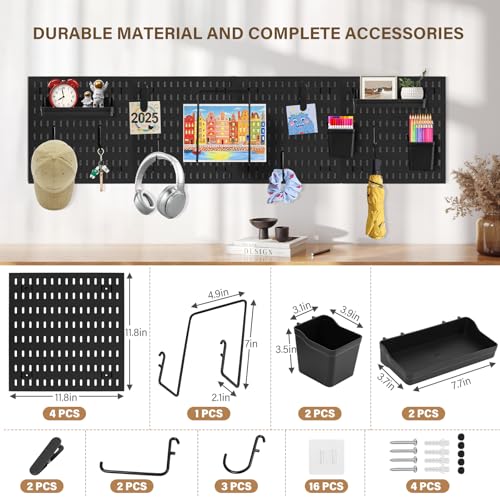 AKTOP Plastic Peg Board Wall Organizer 4-Pack, 12"x12" Pegboard Kit, Black - color: 12inch Pegboard Kit-Black