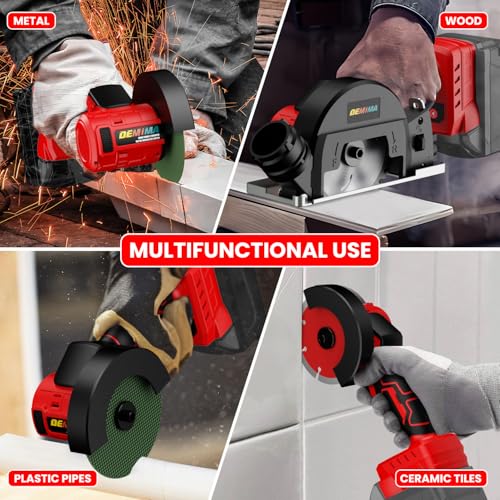 4" Brushless Cordless Cut-Off Tool Compatible with Milwaukee Battery, 500W mini Saw Up to 12000RPM with 6 Cut Off Wheel, 4" Blades & Base Plate for Metal, Wood, Tile and Plastic (No Battery)
