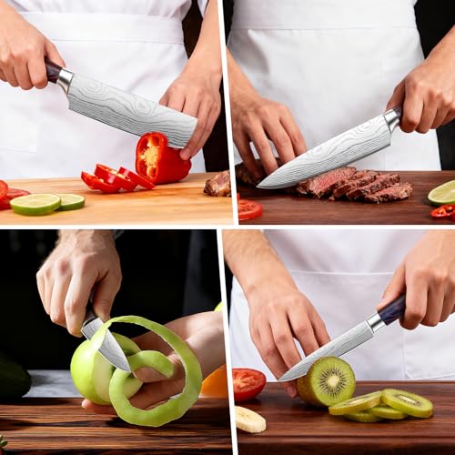 3-Piece Kitchen Chef Knife Set - 8" Chef Knife & 7" Nakiri Knife & 5" Utility Knife, Professional High-Carbon Stainless Steel Ultra Sharp Knives with Ergonomic Wood Handle & Gift Box for Cooking