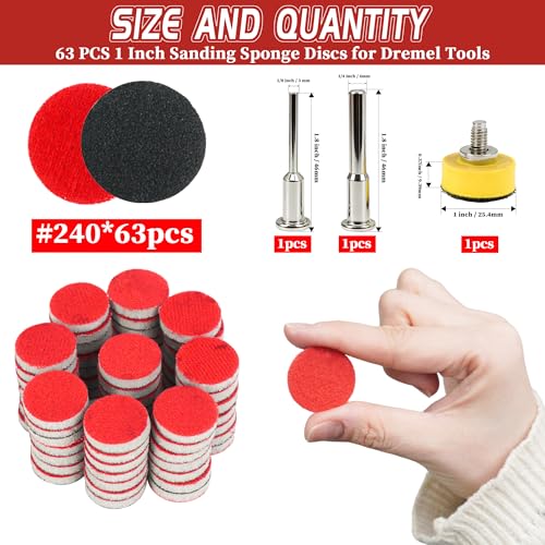 63 PCS 1 Inch Sanding Dremel Discs Hook and Loop Sandpaper 240 Grit | Wet Dry Sanding Pads with 1/8" 1/4" Shank Small Sanding Discs for Curved Surfaces Resin Wood Metal - style: 240 Grit