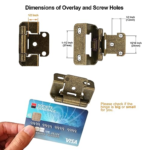 Antique Brass Kitchen Cabinet Hinges, 1/2” Overlay, 4 Pack - color: Antique Brass