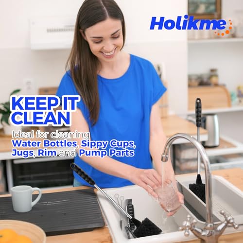 Holikme 6 Pack Bottle Brush 14" Stainless Steel Straw Cleaner Brush,Black - color: Black, size: 6Pack