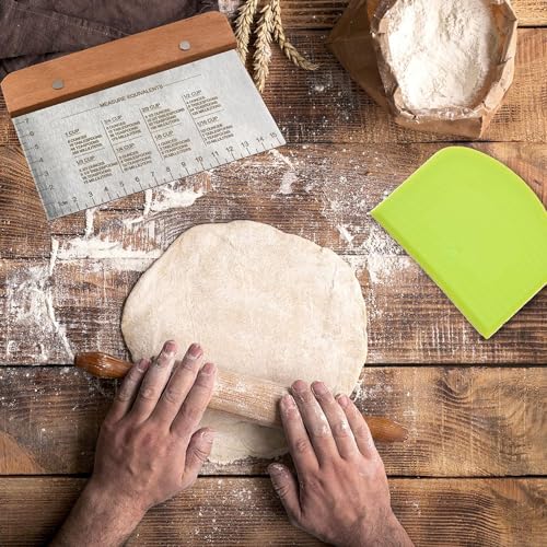 BOORIKA Dough Scraper & Bench Scraper Kitchen – Stainless Steel Sourdough Tools – Dough Cutter for Sourdough Bread, Pizza, and Flat Top Griddles – Chef Approved (Light) - color: Light