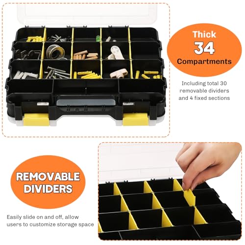 Small Parts Organizer Storage Case Tools Box 34-Compartments - color: Yellow