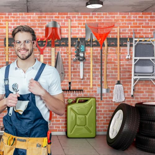 Garden Tool Organizer Wall Mount - Garage Storage and Organization Yard Tool Hanger with Adjustable Pegboard Hooks Shed Rack for Broom Mop Shovel Rake Trimmers, 48 inch Max 550lbs, Black - size: 48 Inch