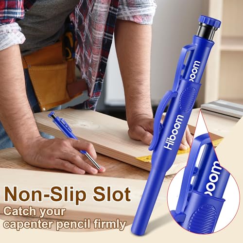 Hiboom 2 Pack Carpenter Pencils with Pencil Cap and 18 Refills, Blue - color: Blue
